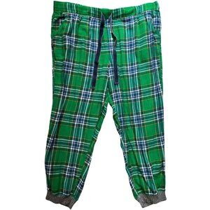 Aerie Women's Jogger Pajama Pants Drawstring Waist Size XL Cozy Green Blue Plaid